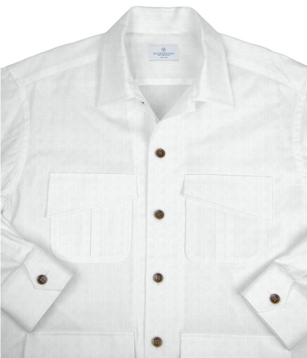 【Organic Cotton】ホワイトフランネル斜めフラップポケットシャツアウター