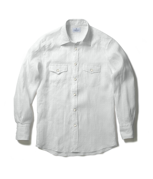 【Organic Cotton】ホワイト フランネル 無地 ウエスタンシャツ