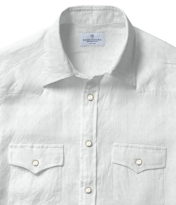 【Organic Cotton】ホワイト フランネル 無地 ウエスタンシャツ