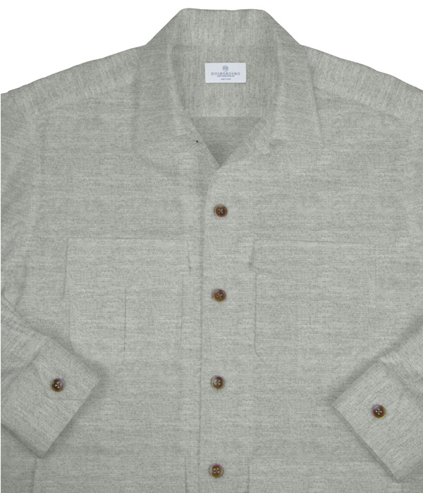 【Organic Cotton】グレーフランネル斜めフラップポケットシャツアウター
