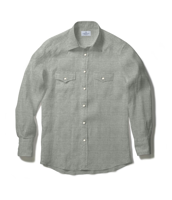 【Organic Cotton】グレー フランネル 無地 ウエスタンシャツ
