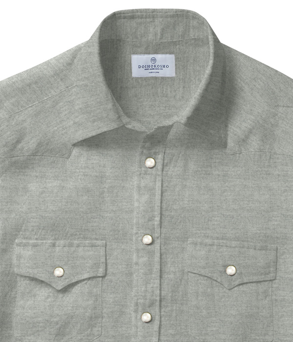 【Organic Cotton】グレー フランネル 無地 ウエスタンシャツ
