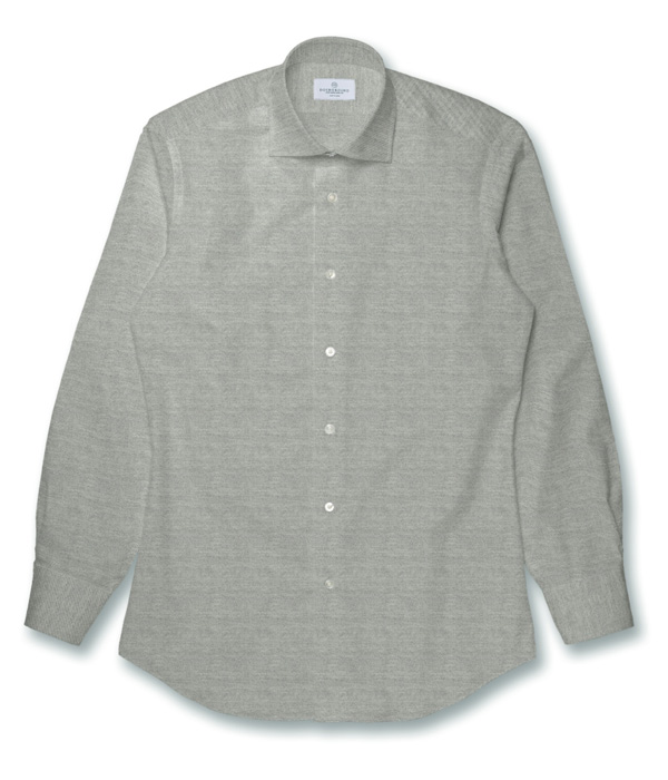 【Organic Cotton】グレー フランネル 無地 ドレスシャツ