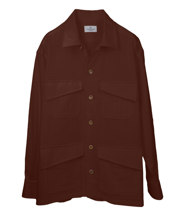 【Organic Cotton】ブラウンフランネル斜めフラップポケットシャツアウター