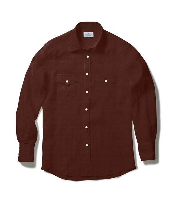 【Organic Cotton】ブラウン フランネル 無地 ウエスタンシャツ