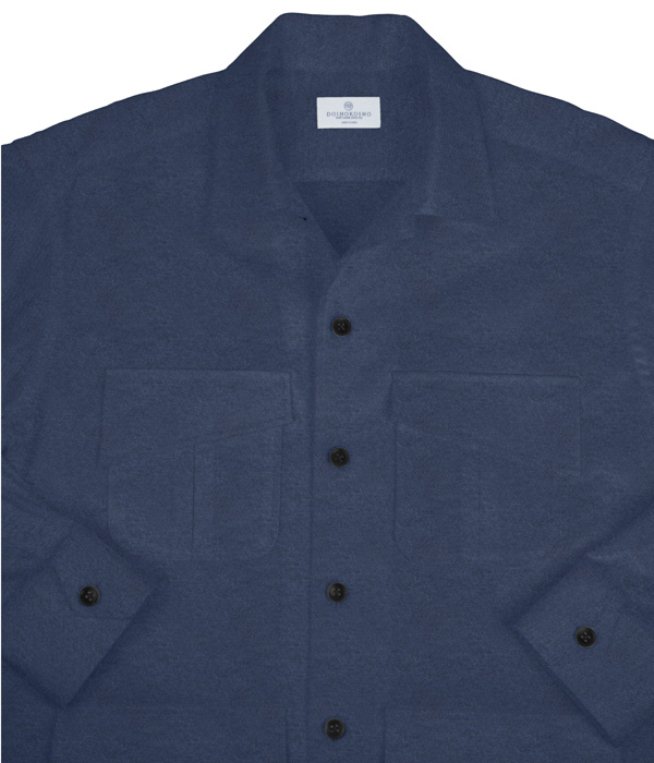 【Organic Cotton】ネイビーフランネル斜めフラップポケットシャツアウター