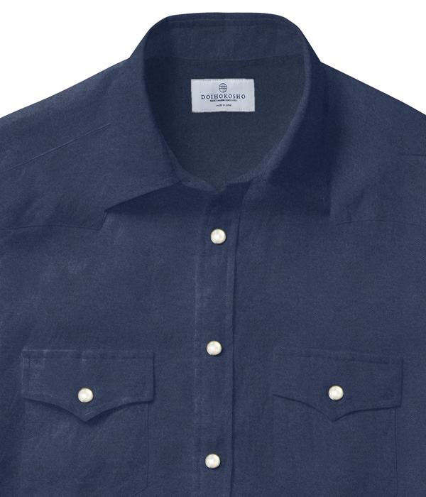 【Organic Cotton】ネイビー フランネル 無地 ウエスタンシャツ