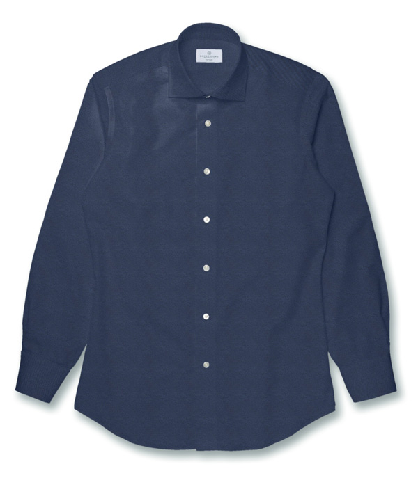 【Organic Cotton】ネイビー フランネル 無地 ドレスシャツ