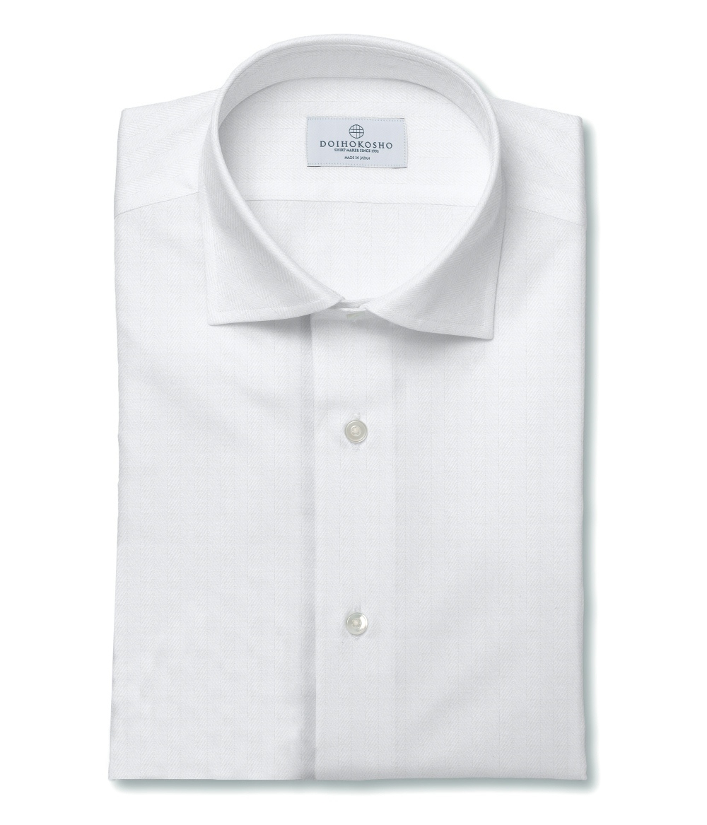【Weekdays】綿100%形態安定 ホワイト ヘリンボーン ドレスシャツ