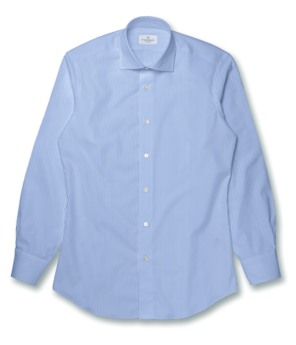 【Weekdays】綿100%形態安定 サックス ブロード ストライプ ドレスシャツ
