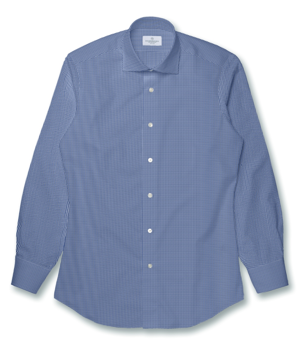 【Weekdays】綿100%形態安定 ネイビー ブロード チェック ドレスシャツ