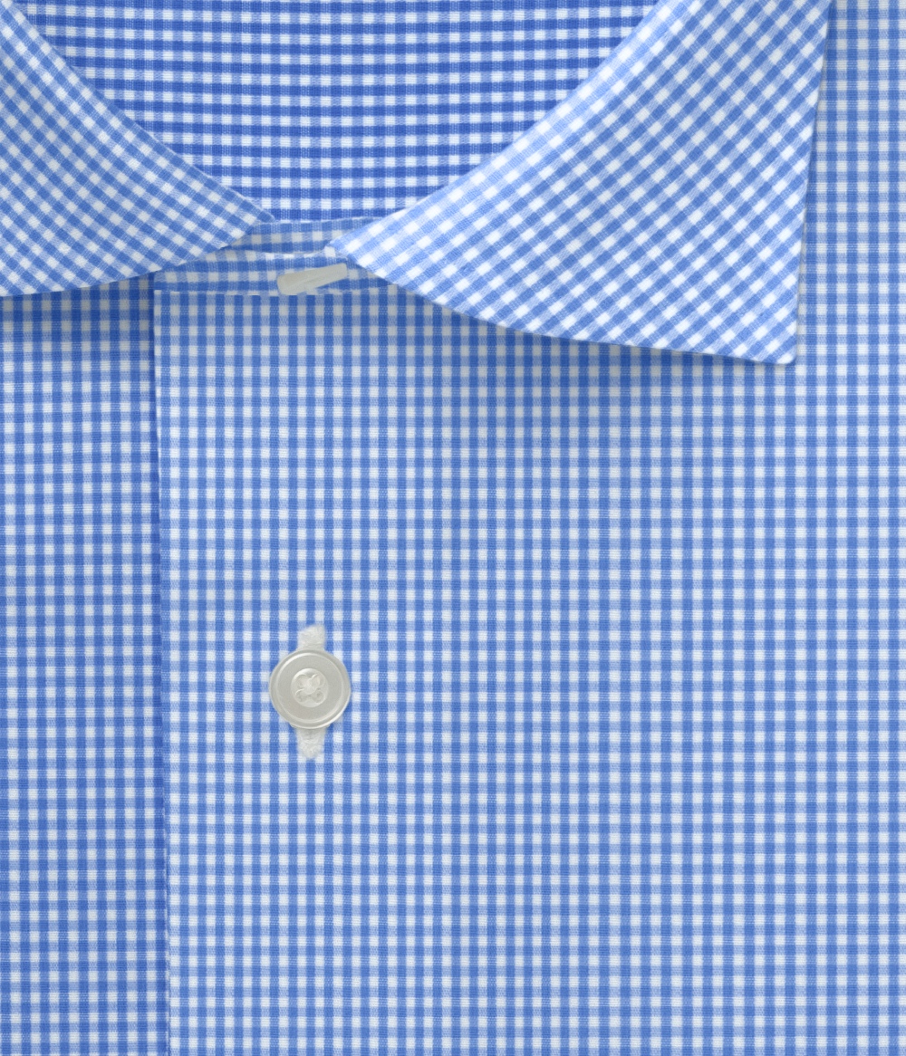 【Weekdays】綿100%形態安定 サックス ブロード チェック ドレスシャツ