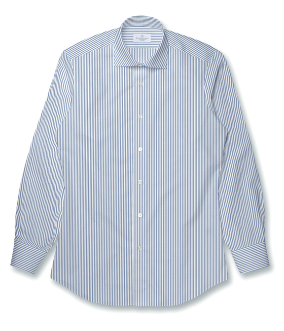 【COOLMAX】形態安定 ブルー ブロード ストライプ ドレスシャツ