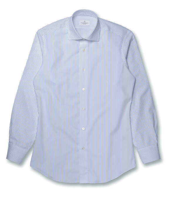 【COOLMAX】形態安定 ブルー ブロード ストライプ ドレスシャツ（Made to Measure）