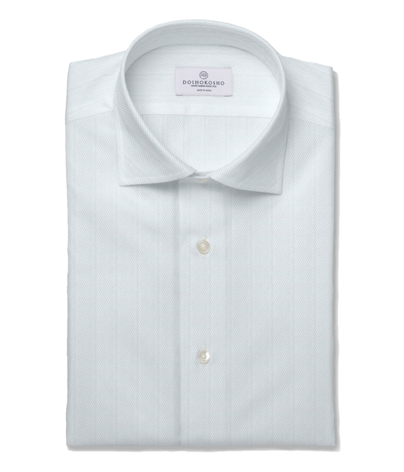 【SOLOTEX】 ホワイト ヘリンボーン ドレスシャツ（Easy Order/半袖）