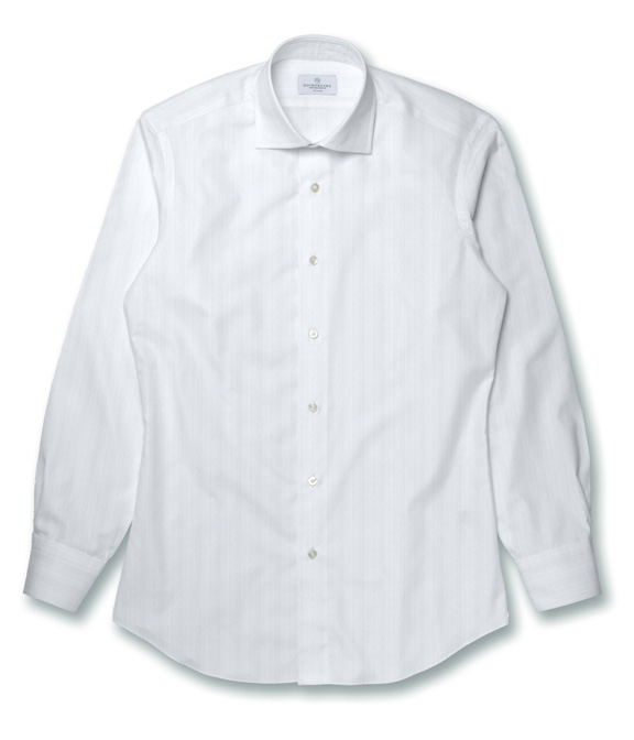 【SOLOTEX】ホワイト ドビー ヘリンボーン ドレスシャツ