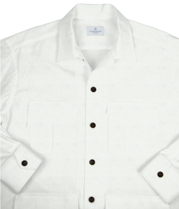 ホワイトフランネル斜めフラップポケットシャツアウター