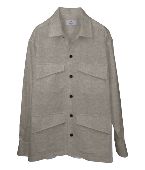 グレーフランネル斜めフラップポケットシャツアウター
