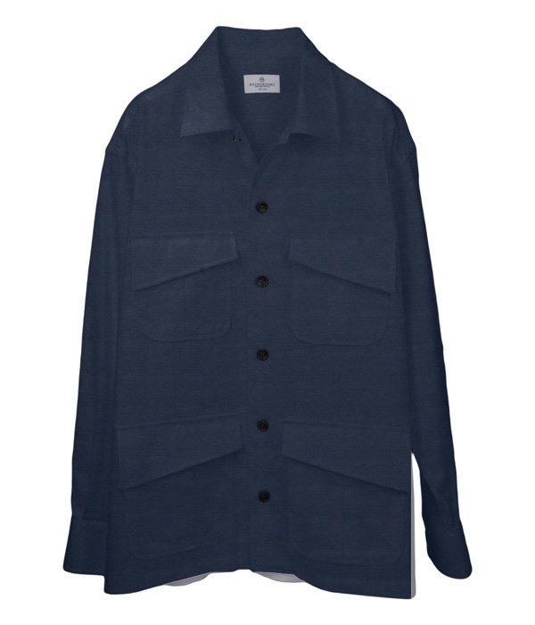 ネイビーフランネル斜めフラップポケットシャツアウター