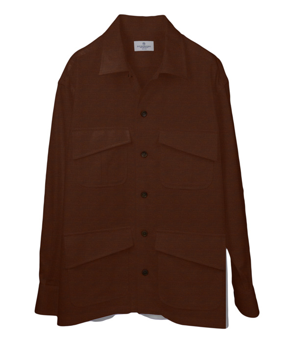 ブラウンフランネル斜めフラップポケットシャツアウター