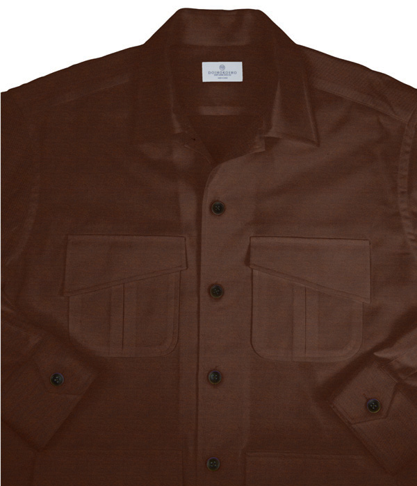 ブラウンフランネル斜めフラップポケットシャツアウター