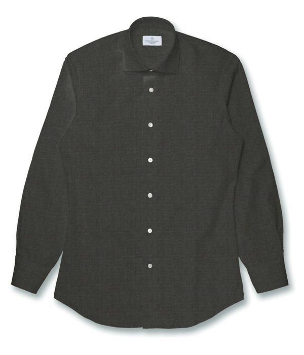 【TECH WOOL】グレー ウール 無地 ドレスシャツ