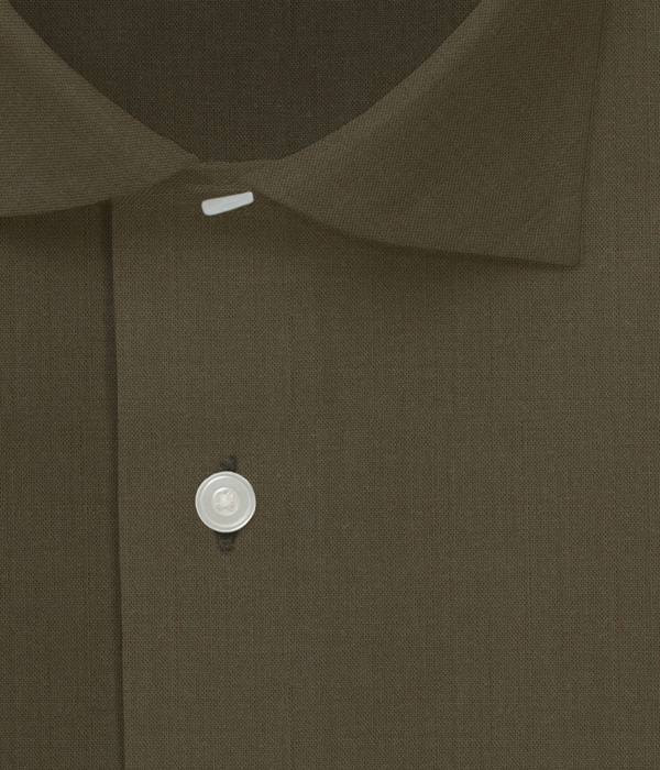 【TECH WOOL】カーキ ウール 無地 ドレスシャツ
