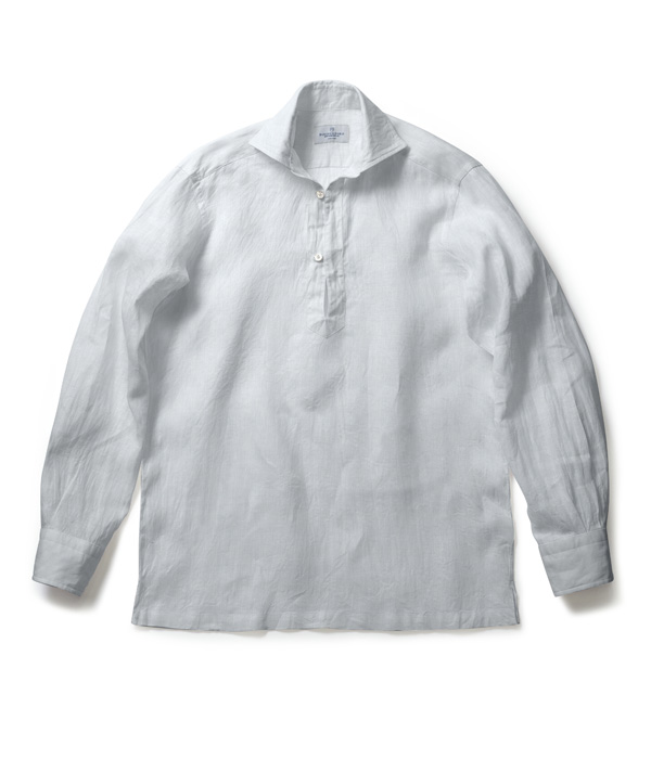 【イージーケアリネン】ホワイト リネン 無地 カプリシャツ