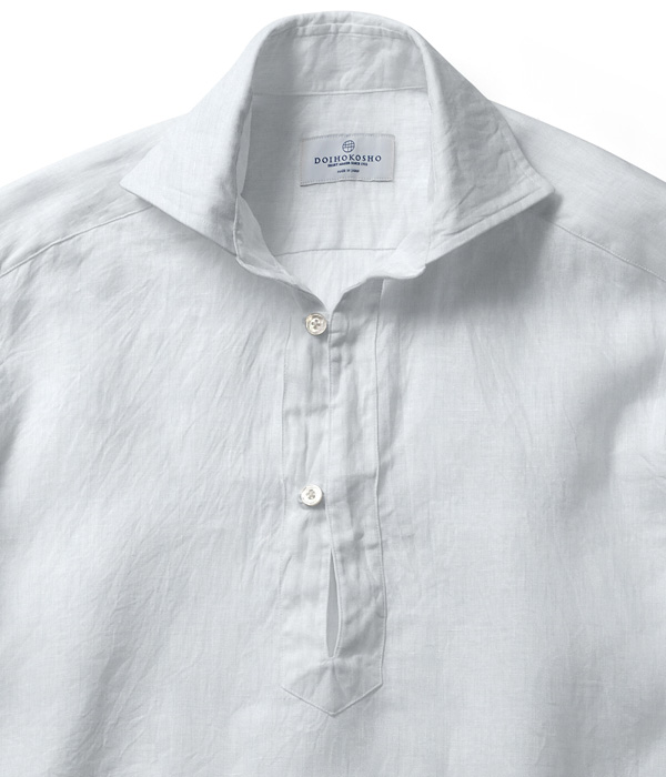 【イージーケアリネン】ホワイト リネン 無地 カプリシャツ