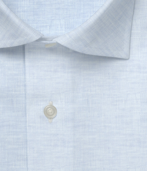 【イージーケアリネン】サックス リネン 無地 ドレスシャツ