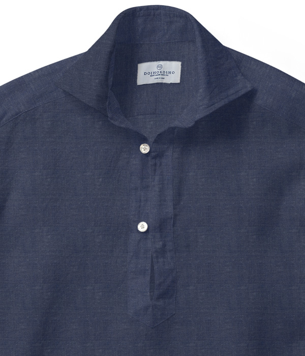 【イージーケアリネン】ネイビー リネン 無地 カプリシャツ