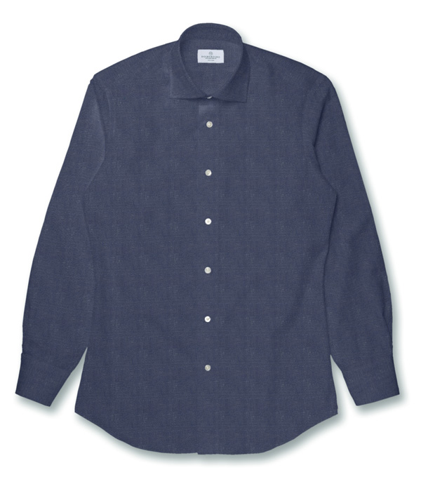 【イージーケアリネン】ネイビー リネン 無地 ドレスシャツ