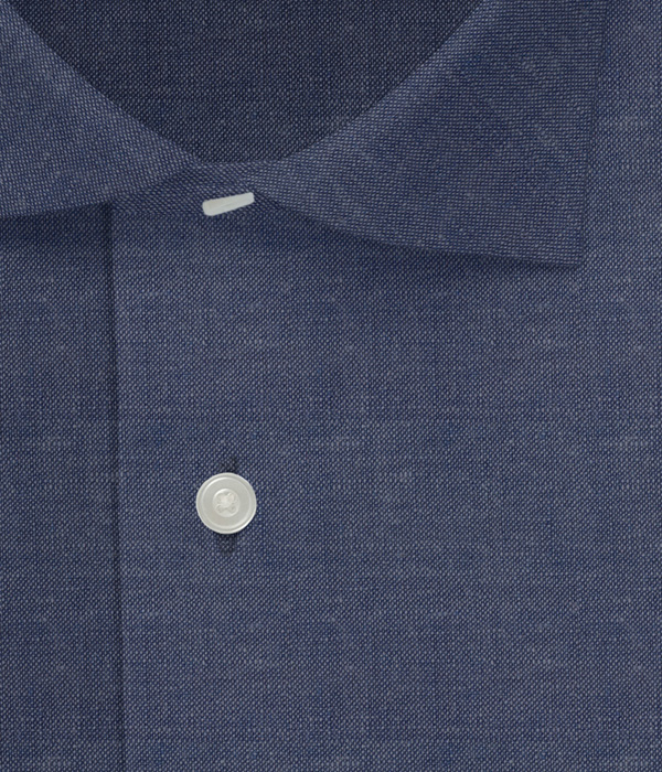 【イージーケアリネン】ネイビー リネン 無地 ドレスシャツ