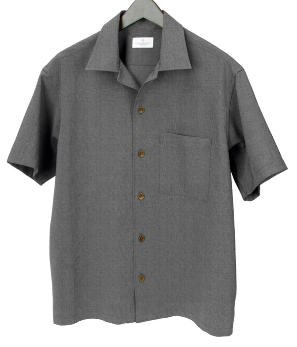 【Hybrid Fabric】 グレー無地半袖オーバーシャツ