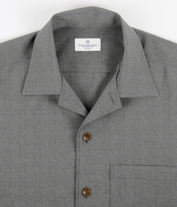 【Hybrid Fabric】 グレー無地半袖オーバーシャツ