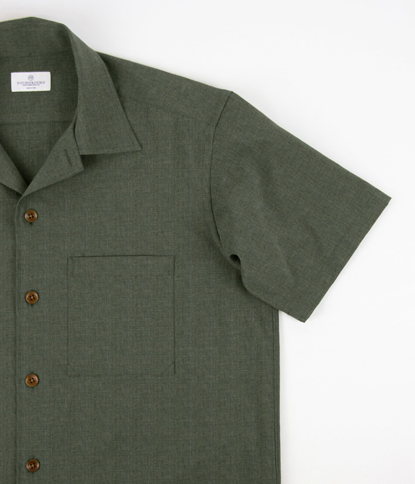 【Hybrid Fabric】 カーキ無地半袖オーバーシャツ