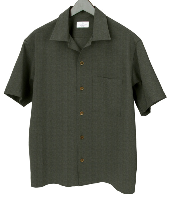 【Hybrid Fabric】 カーキ無地半袖オーバーシャツ