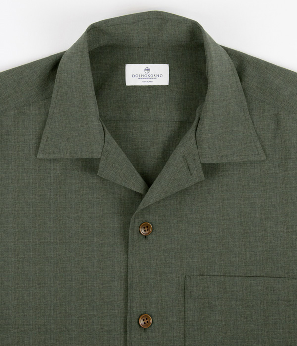 【Hybrid Fabric】 カーキ無地半袖オーバーシャツ