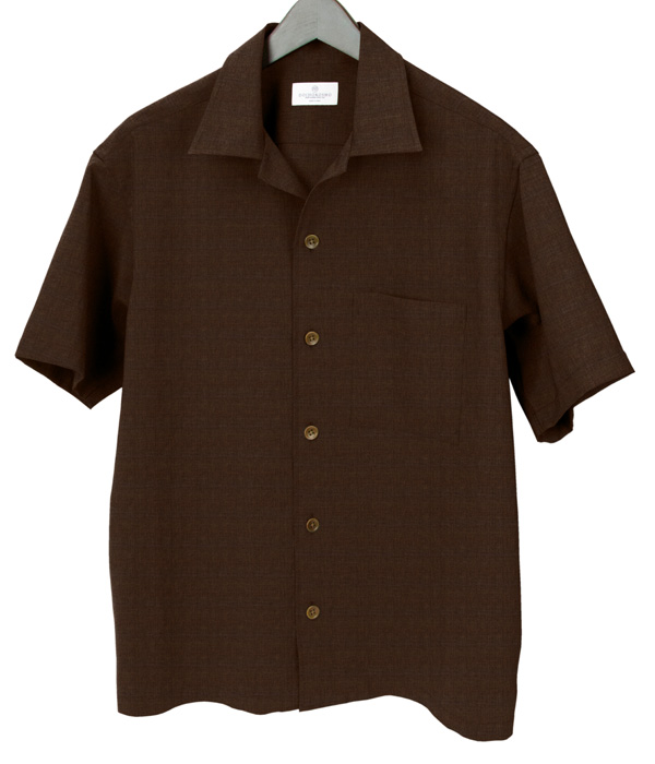【Hybrid Fabric】 ブラウン無地半袖オーバーシャツ