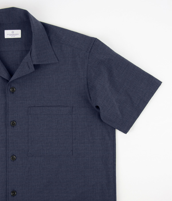 【Hybrid Fabric】 ネイビー無地半袖オーバーシャツ