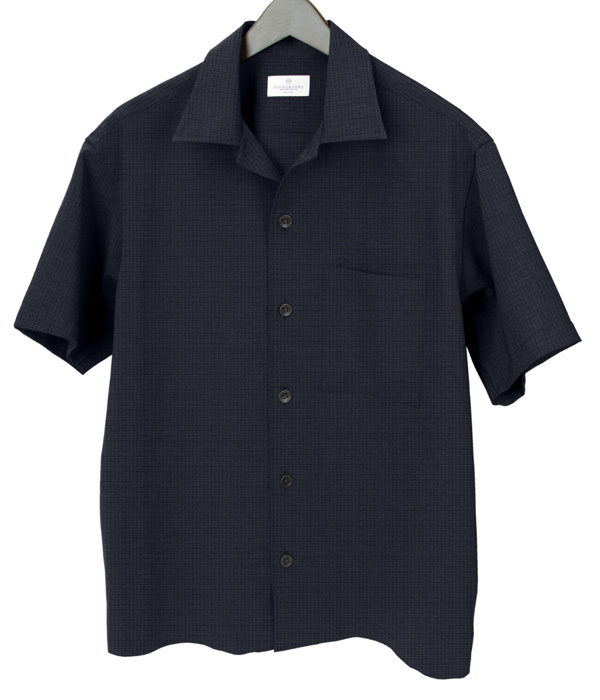 【Dot Air】 ネイビー無地半袖オーバーシャツ