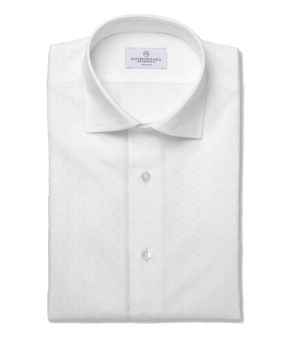 【AMERICAN SEA ISLAND COTTON】ホワイト スムースニット 無地 ドレスシャツ（Made to Measure）