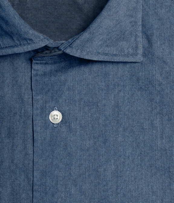 【ノンウォッシュ】ブルー インディゴ シャンブレー ドレスシャツ（Made to Measure）