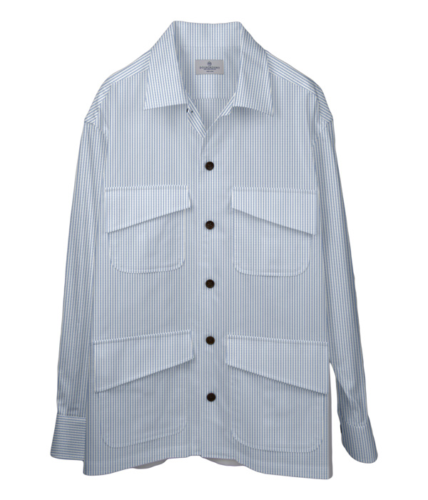 【THE STATES MADE】 ブルーオックスストライプ斜めフラップポケットシャツアウター