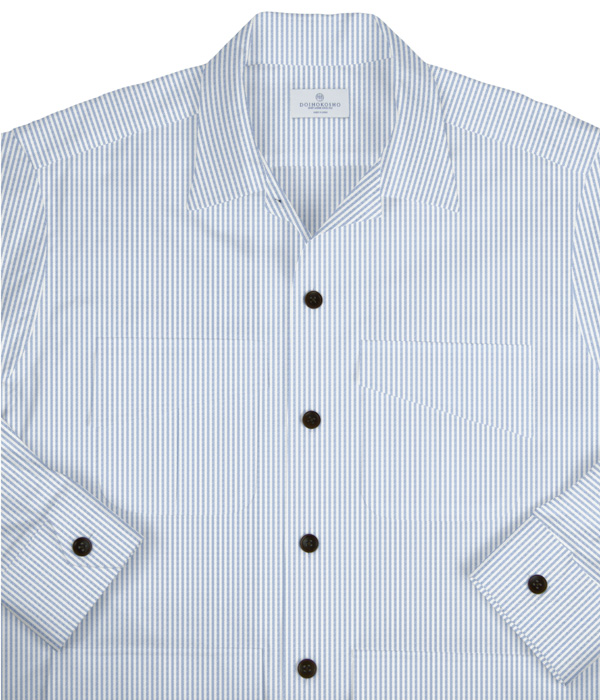 【THE STATES MADE】 ブルーオックスストライプ斜めフラップポケットシャツアウター