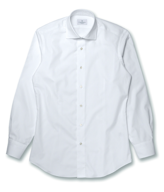 コットン100%形態安定 ホワイト ツイル 無地 ドレスシャツ（Easy Order/長袖）