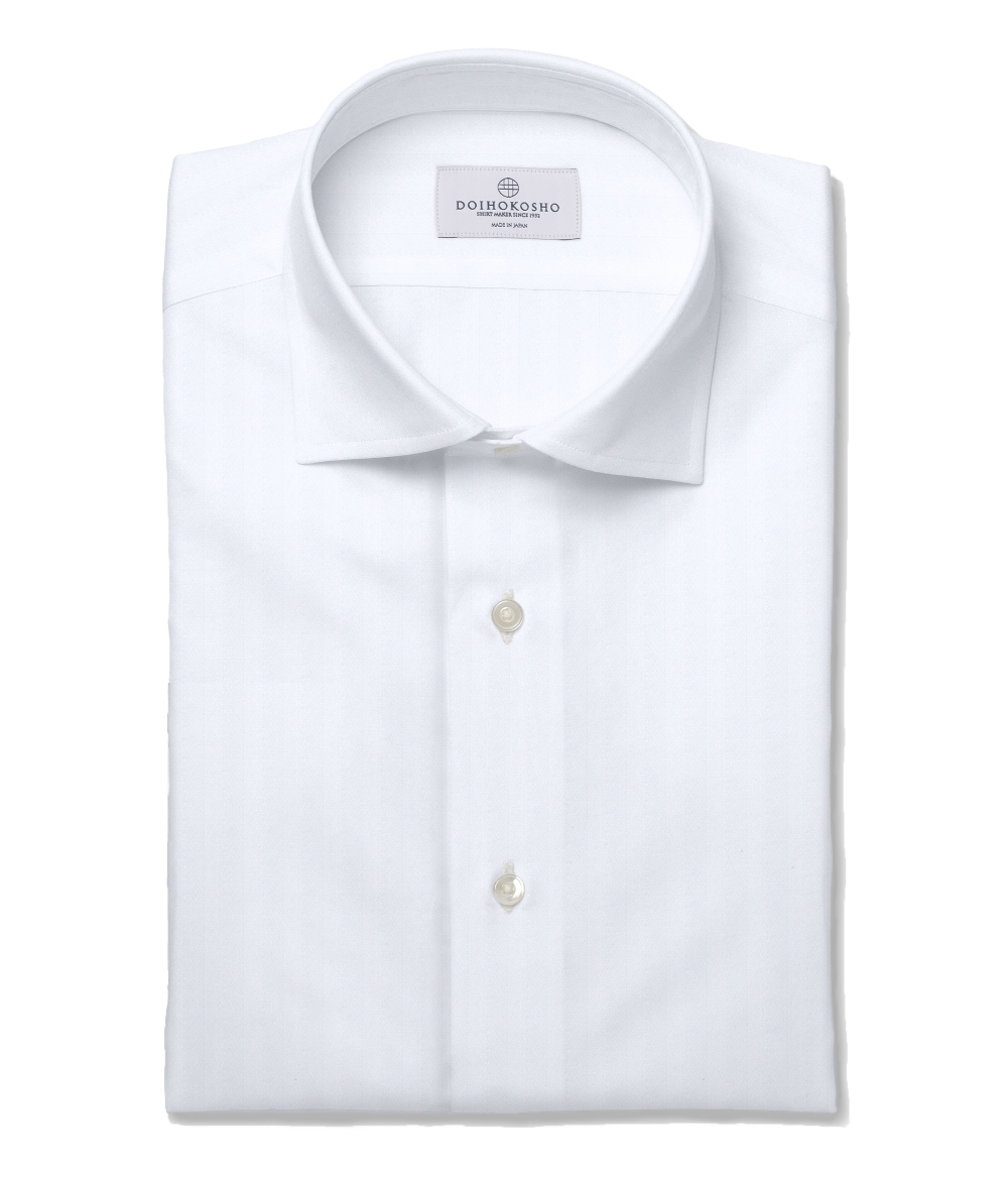 コットン100%形態安定 ホワイト ドビー ヘリンボン ドレスシャツ