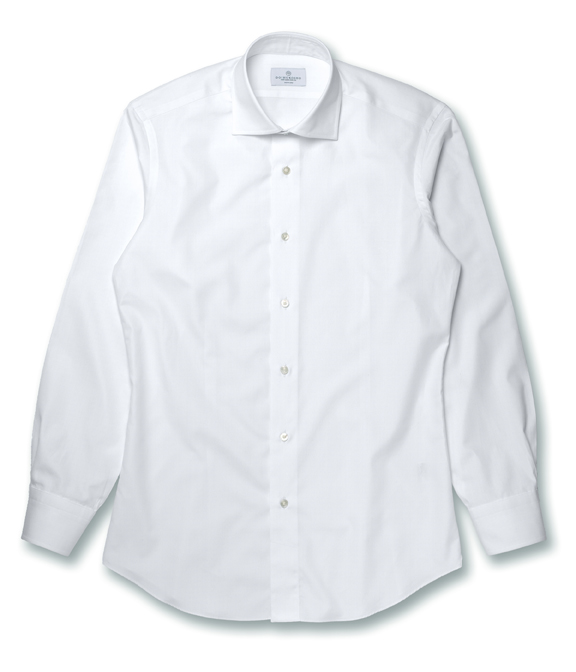 コットン100%形態安定 ホワイト ブロード 無地 ドレスシャツ | 土井縫 
