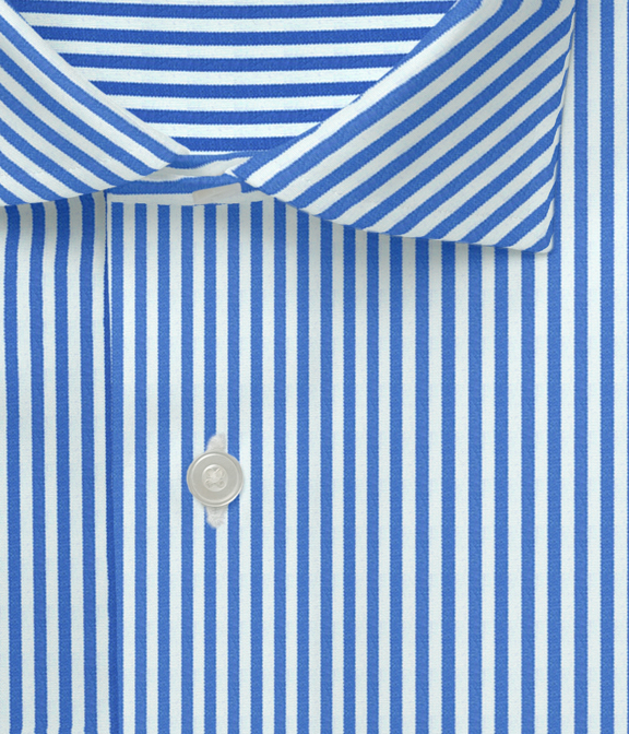 コットン100%形態安定 ブルー ブロード ストライプ ドレスシャツ（Easy Order/半袖）