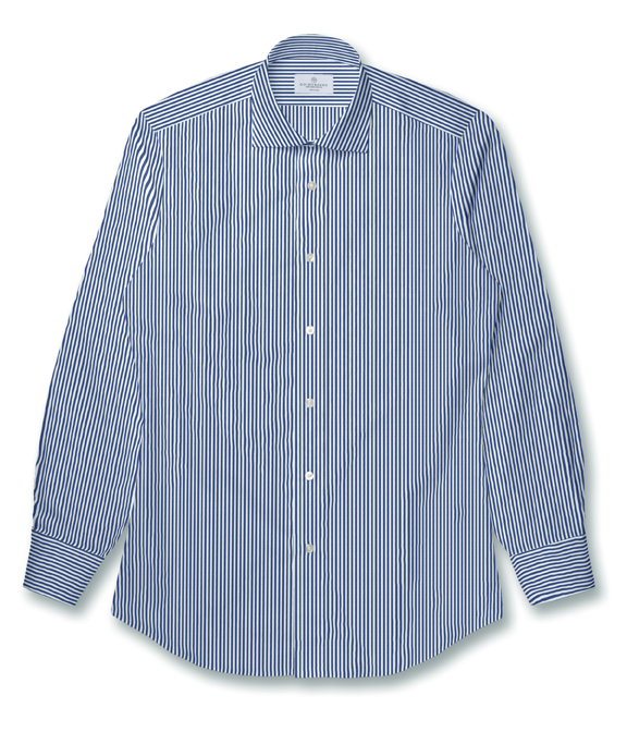 コットン100%形態安定 ネイビー ブロード ストライプ ドレスシャツ